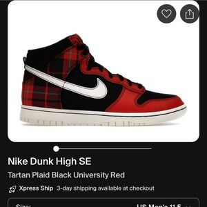 Nike Dunk High SE Black Red Plaid Sneakers